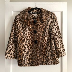 CHICO Perla 3/4 Sleeve Jacket Blazer Faux Fur Animal Print Sz 1 (8 - 10)